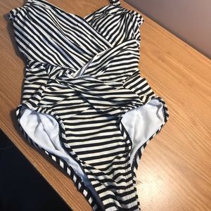 Black white striped one piece swimsuit